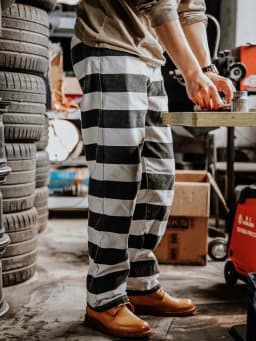 2025 Autumn New American Retro Heavyweight Canvas Black White Stripes Men's Motorcycle Pants Straight Washed Cargo Trousers