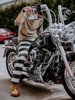 2025 Autumn New American Retro Heavyweight Canvas Black White Stripes Men's Motorcycle Pants Straight Washed Cargo Trousers