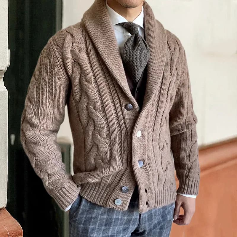 KIDWHXR Autumn Winter Men Knitted Sweaters Lapel Long Sleeve Button-up Man Cardigans Business Casual Solid Vintage Male Coats