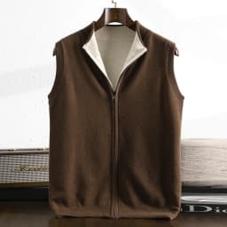 Autumn And Winter New Double-Sided Vest Men's 100% Pure Wool Knitted Vest Loose Semi-High Collar Zipper Cardigan