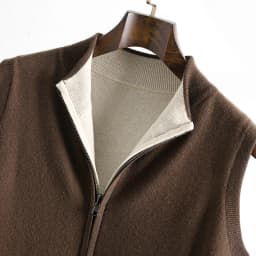 Autumn And Winter New Double-Sided Vest Men's 100% Pure Wool Knitted Vest Loose Semi-High Collar Zipper Cardigan