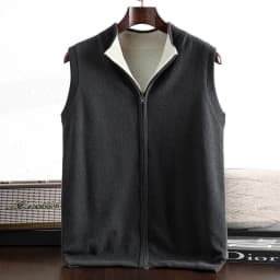 Autumn And Winter New Double-Sided Vest Men's 100% Pure Wool Knitted Vest Loose Semi-High Collar Zipper Cardigan