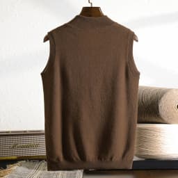 Autumn And Winter New Double-Sided Vest Men's 100% Pure Wool Knitted Vest Loose Semi-High Collar Zipper Cardigan