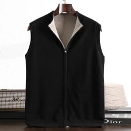Autumn And Winter New Double-Sided Vest Men's 100% Pure Wool Knitted Vest Loose Semi-High Collar Zipper Cardigan