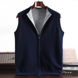 Autumn And Winter New Double-Sided Vest Men's 100% Pure Wool Knitted Vest Loose Semi-High Collar Zipper Cardigan