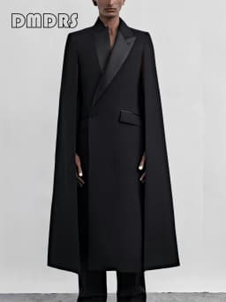 Tailored Fit Long Suit Coat Mens Side Button Coat for Autumn, Long Cape Sleeves Chrsitmas Costume Suit XXS-7XL