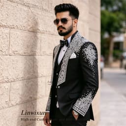 High End Jewelry Diamond Men Suits Customized Slim Fit Groom Party Male Prom Blazers 3 Pieces Sets Wedding Party ropa hombre