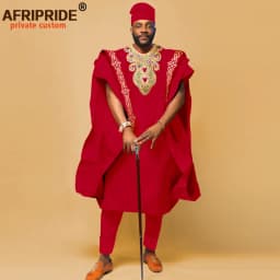 African Men`s Clothing Embroidery Agbada Shirts Pants and Hats 4 Piece Set Traditional Garments for Wedding Evening A2216066