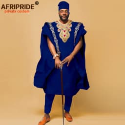African Men`s Clothing Embroidery Agbada Shirts Pants and Hats 4 Piece Set Traditional Garments for Wedding Evening A2216066