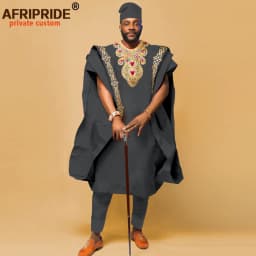 African Men`s Clothing Embroidery Agbada Shirts Pants and Hats 4 Piece Set Traditional Garments for Wedding Evening A2216066