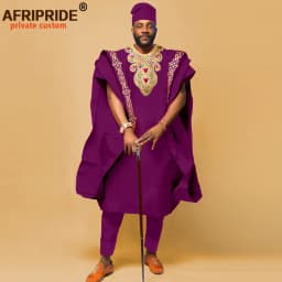 African Men`s Clothing Embroidery Agbada Shirts Pants and Hats 4 Piece Set Traditional Garments for Wedding Evening A2216066