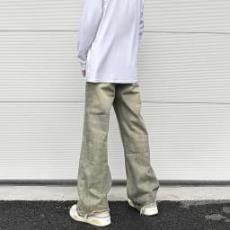 Vintage Oversized Split Deconstructed Men Wide Jeans Baggy Yellow Mud Dyed Washed Denim Jeans Cat Whisker Straight Denim Pant