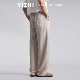 Fashion Men's Lyocell Linen Solid Straight Pants 2026 Summer Loose Side Seam Split Soft Draped Breathable Wide Leg Trousers