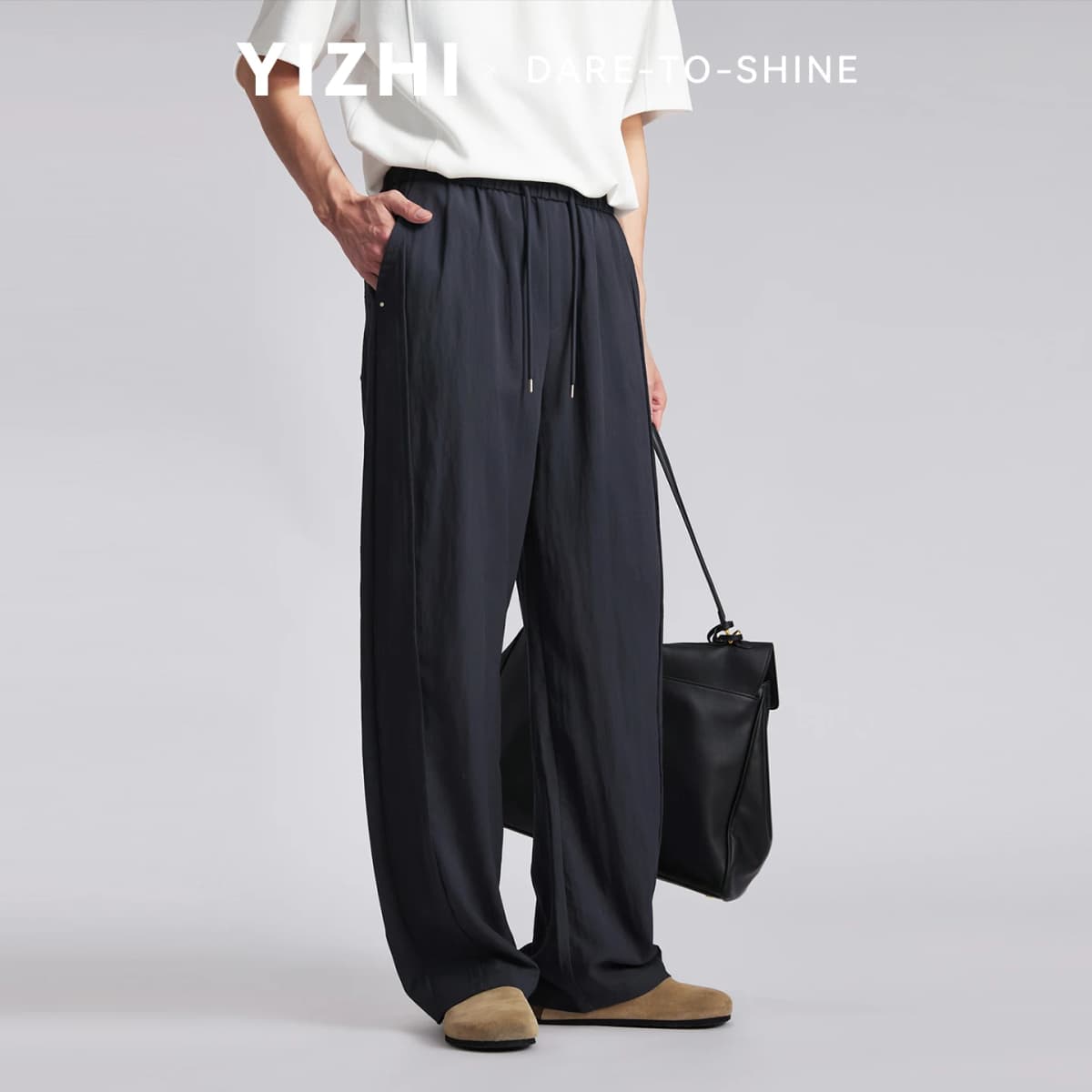 Fashion Men's Lyocell Linen Solid Straight Pants 2026 Summer Loose Side Seam Split Soft Draped Breathable Wide Leg Trousers