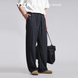 Fashion Men's Lyocell Linen Solid Straight Pants 2026 Summer Loose Side Seam Split Soft Draped Breathable Wide Leg Trousers