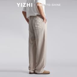 Fashion Men's Lyocell Linen Solid Straight Pants 2026 Summer Loose Side Seam Split Soft Draped Breathable Wide Leg Trousers