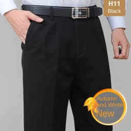 High Waist Double Pleated Casual Mens Pants 100% Cotton Black Khaki Yellow Clothing Straight Loose Work Trousers Men 40 42