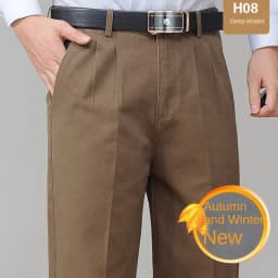 High Waist Double Pleated Casual Mens Pants 100% Cotton Black Khaki Yellow Clothing Straight Loose Work Trousers Men 40 42