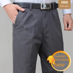 High Waist Double Pleated Casual Mens Pants 100% Cotton Black Khaki Yellow Clothing Straight Loose Work Trousers Men 40 42