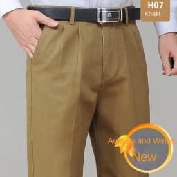 High Waist Double Pleated Casual Mens Pants 100% Cotton Black Khaki Yellow Clothing Straight Loose Work Trousers Men 40 42