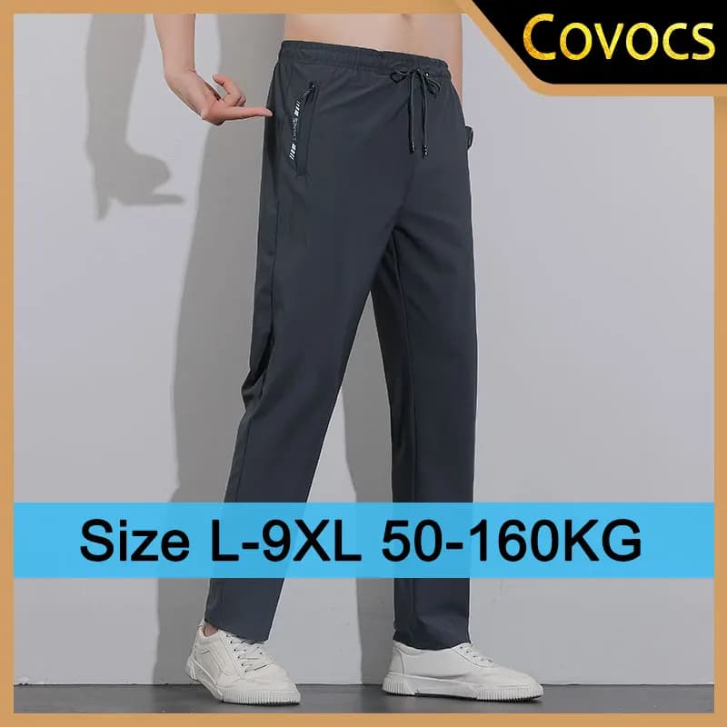 Breathable Men's Casual Pants Quick Dry Straight Elastic Waist Jogger Sweatpants Korean Classic Sport Trousers Plus Size 8XL 9XL