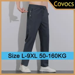 Breathable Men's Casual Pants Quick Dry Straight Elastic Waist Jogger Sweatpants Korean Classic Sport Trousers Plus Size 8XL 9XL