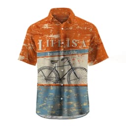 Men's Shirt Short Sleeve Plaid Bicycle Print Button Shirt Summer Beach Shirt Camping Shirt Men's Short Sleeve Shirt