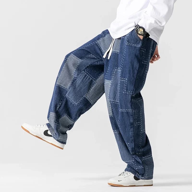 Men Jeans Autumn Thick Vintage Patchwork Hip Hop Denim Pants Male Straight Loose Streetwear Fashion Baggy Casual Cowboy Trousers