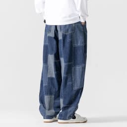 Men Jeans Autumn Thick Vintage Patchwork Hip Hop Denim Pants Male Straight Loose Streetwear Fashion Baggy Casual Cowboy Trousers