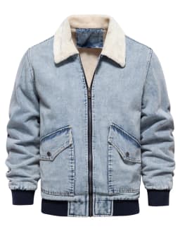 AIOPESON Autumn Winter Fur Collar Jacket for Men Warm Thicken Fleece Men's Jeans Jacket and Coat Casual Fashion Denim Jacket Men