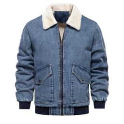 AIOPESON Autumn Winter Fur Collar Jacket for Men Warm Thicken Fleece Men's Jeans Jacket and Coat Casual Fashion Denim Jacket Men