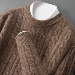 ZOCEPT 100% Natural Cashmere Men's Sweater Autumn Winter Thick Warm O-Neck Casual Pullover Knitted Twisted Flower Sweater Top
