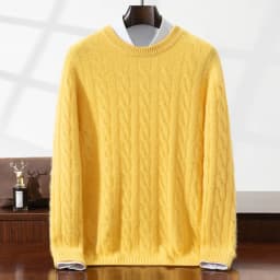 ZOCEPT 100% Natural Cashmere Men's Sweater Autumn Winter Thick Warm O-Neck Casual Pullover Knitted Twisted Flower Sweater Top
