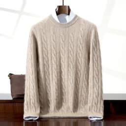 ZOCEPT 100% Natural Cashmere Men's Sweater Autumn Winter Thick Warm O-Neck Casual Pullover Knitted Twisted Flower Sweater Top