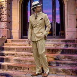 Linen Double Breasted Wedding Suits for Men Two Pieces Wide Peak Lapel Slim Fit Groom Tuxedo for Prom Banquets Formal Parties