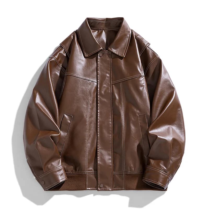 Europe The United States Trend Leather Jacket Spring Autumn New Loose Trend Men's Couple Jacket Lapel Motorcycle Handsome Coats