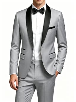 Men's Black Satin Shawl Lapel Tuxedo Suit 2 Pieces, Slim Fit Formal Blazer & Pants for Wedding Party Prom Groom Outfit