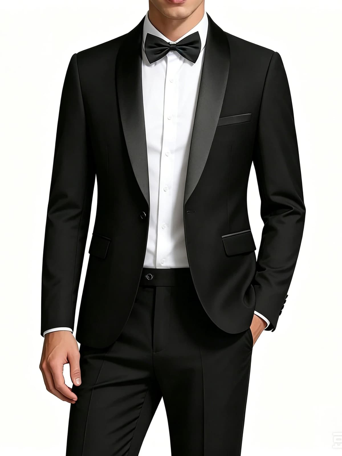 Men's Black Satin Shawl Lapel Tuxedo Suit 2 Pieces, Slim Fit Formal Blazer & Pants for Wedding Party Prom Groom Outfit