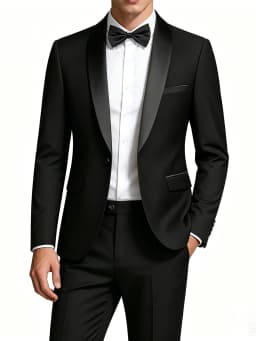 Men's Black Satin Shawl Lapel Tuxedo Suit 2 Pieces, Slim Fit Formal Blazer & Pants for Wedding Party Prom Groom Outfit