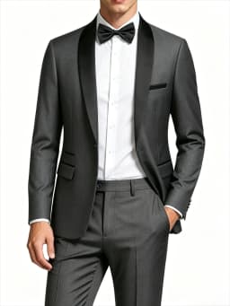 Men's Black Satin Shawl Lapel Tuxedo Suit 2 Pieces, Slim Fit Formal Blazer & Pants for Wedding Party Prom Groom Outfit