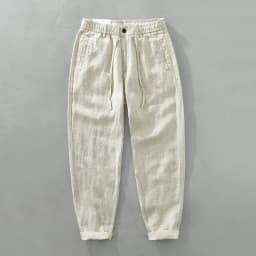 Men's linen casual pants, drawstring elastic waist, loose and breathable linen beach trousers