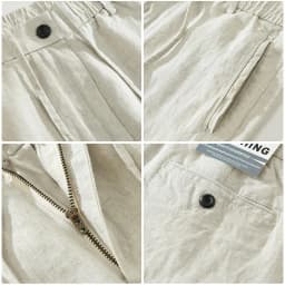 Men's linen casual pants, drawstring elastic waist, loose and breathable linen beach trousers