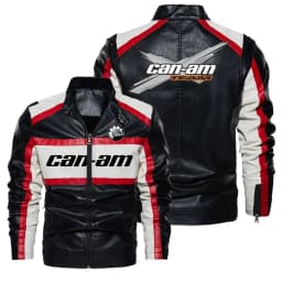 New can-am Contrast PU Leather Jacket Men's Autumn Winter Men High Quality Coat Motorcycle Style Casual Jackets Black Warm