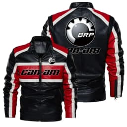 New can-am Contrast PU Leather Jacket Men's Autumn Winter Men High Quality Coat Motorcycle Style Casual Jackets Black Warm