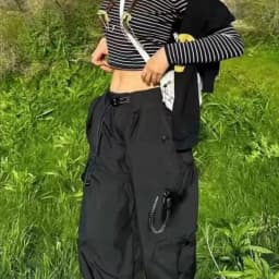 Men Women High Vis Reflective Triangle Multi-Pocket Baggy Wide Leg Trousers Casual Cargo Baggy Trousers Urban Outdoor