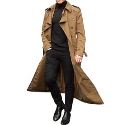 KIDWHXR Autumn Men Trench Coat Turn Down Collar Male Overcoat Simple Solid Mid Length Long Sleeve Man Windbreak Outerwear