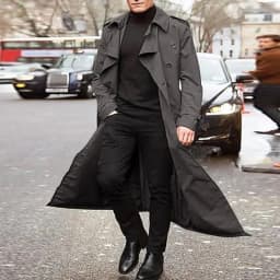 KIDWHXR Autumn Men Trench Coat Turn Down Collar Male Overcoat Simple Solid Mid Length Long Sleeve Man Windbreak Outerwear