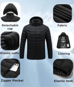 New Men Winter 23 Zone Heating Four Control Switch Outdoor Cold Protection And Warmth Detachable Hat Cotton Coat(No Power Bank)