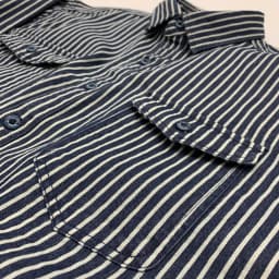 Ami khaki Japanese retro-style work shirt heavyweight pure cotton vertical stripe loose long-sleeved denim shirt