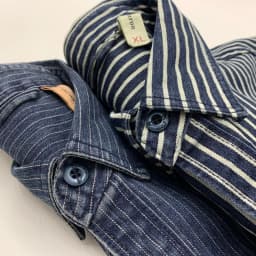Ami khaki Japanese retro-style work shirt heavyweight pure cotton vertical stripe loose long-sleeved denim shirt